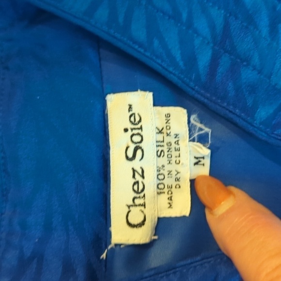 Vtg Chez Soie 100% silk quilted asian style chic lightweight blue blazer sz M - Picture 6 of 8